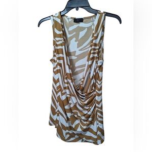 Tahari sleeveless animal print blouse NWOT safari pattern M waterfall
